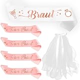 Xietaea 6 Stück Jga Accessoires Frauen Set - Junggesellinnenabschied Deko Weiß Schleier und Schärpe, Rosegold Team Braut Dekoration für Hochzeit Bachelorette Party Brautparty