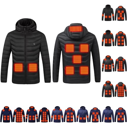 ABABC Heated Jacket for Men Women Heating Zones Long Sleeve Washable Hooded Jackets Usb Winter Unisex Body Warm Coats