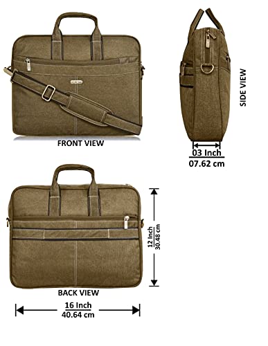 Image of LOREM Unisex Khaki Linen Textured Synthetic Laptop Bag BG40