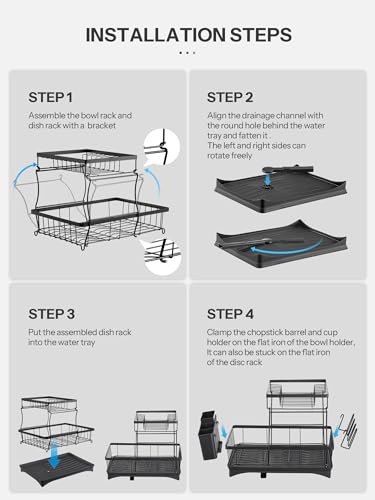 Yabano 2 Tier Dish Drainer, Multifunctional Dish Drainer Rack, Rustproof Kitchen Dish Drying Rack with Drainboard & Utensil Holder, Space-Saving Dish Rack for Kitchen Counter - Image 5