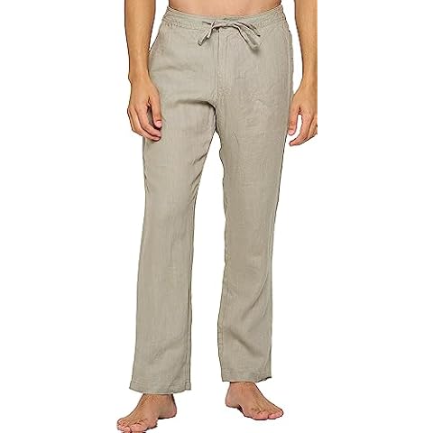 Mariyaab Men's Casual 100% Linen Pants with Drawstring and Elastic Waist(9506, Khaki, 38W x 30L) Cover