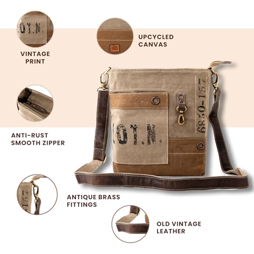 3B Upcycled Canvas and Leather Shoulder Bag for Women – Twin Fade Brown – Crossbody, Messenger, and Concealed Carry Purse – Comes with Two Straps4