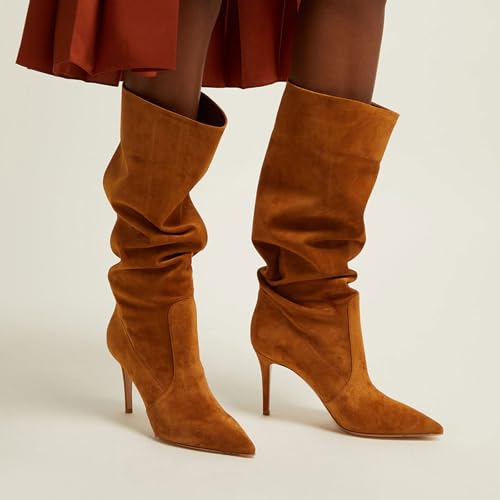 Bottes de soirée en daim confortables à talons hauts pointus