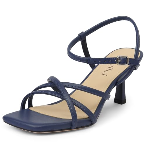 Image of AIUNIIND Kitten Heels for Women, Strappy Square Open Toe Sandals 2.5 inch