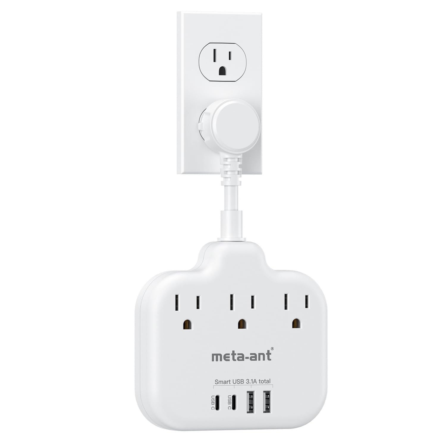 Short Extension Cord 3 Inch, Flat Plug Small Power Strip with 3 AC & 4 USB(1 USB-C), 1875W/15A, Multi Plug Outlet Extender, Non-Surge Protection for