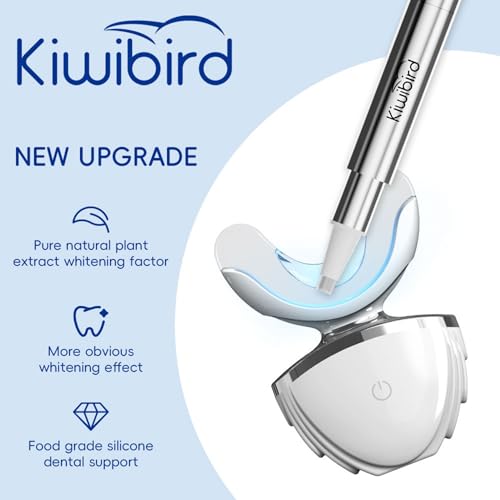Image of KIWIBIRD Teeth Whitening Kit for Sensitive Teeth - 3 Gel Pens, LED Light with Wireless Charging Case, IPX7 Waterproof, Enamel-Safe at-Home Dental Care Tool