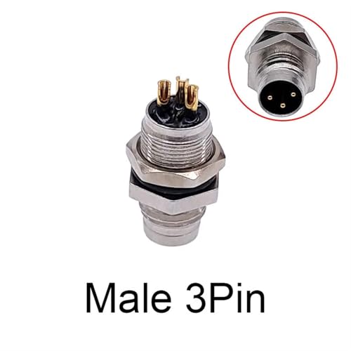 Conector M8 macho de 3 pines con roscado para montaje trasero en panel 2