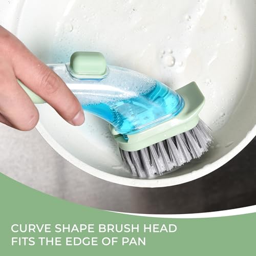 Image of dishwashing Brush with Handle, Scratch-Free dishwashing Brush, Plate Brush, soap Dispenser, Kitchen Tableware, Pot, Sink Cleaning Set (Green)
