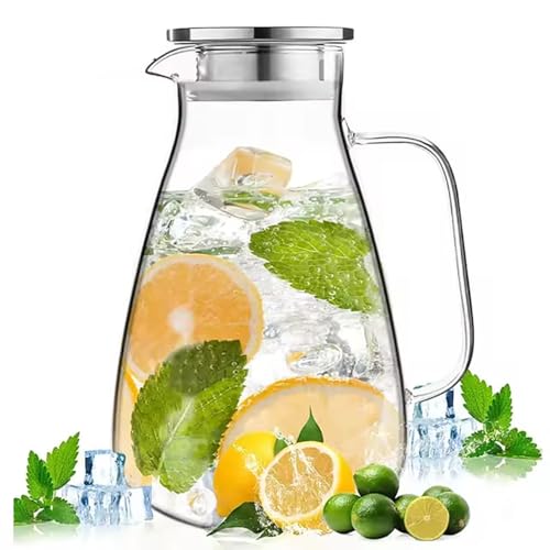 Image of Bellemax Water jug Crystal Clear Glass Pitcher Beverage Dispenser with Pour Spout Shatterproof Catering and Restaurant Serveware for Cold Drinks, Water, Lemonade, Beer, and (Desire 1800 ML Set of 1)