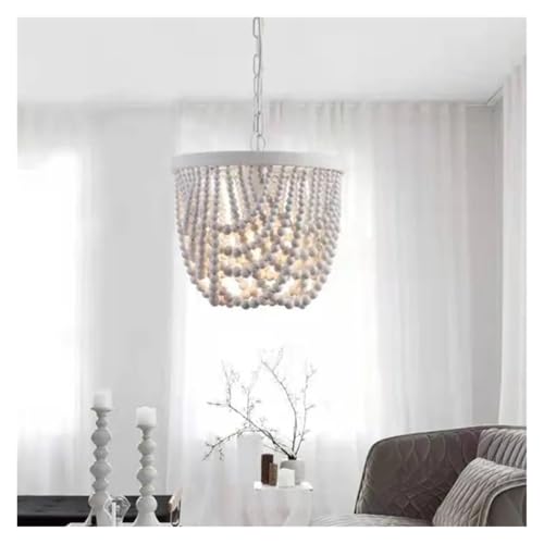 Chandelier perles de bois salon suspension vintage rustique
