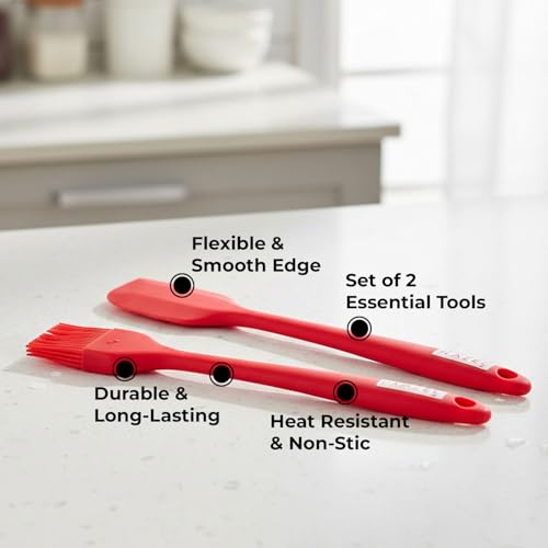 Image of HAZEL Silicone Spatula & Oil Brush Combo Set of 2 | 8 inch Heat Resistant, Non-Stick Tools for Mixing, Scraping & Greasing