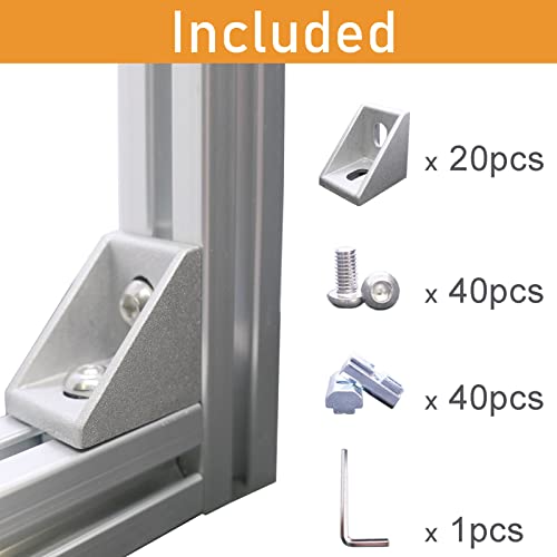 Qijintrid JMHK-2525-SILVER-20 20Sets 1010 Series Aluminum Profile Connector,20Pcs 1010 Corner Bracket,40Pcs T-Nuts,40Pcs Hex Screw Bolt And 1Pcs Wrench,For T Slot Aluminum Extrusion Profile thumb #2