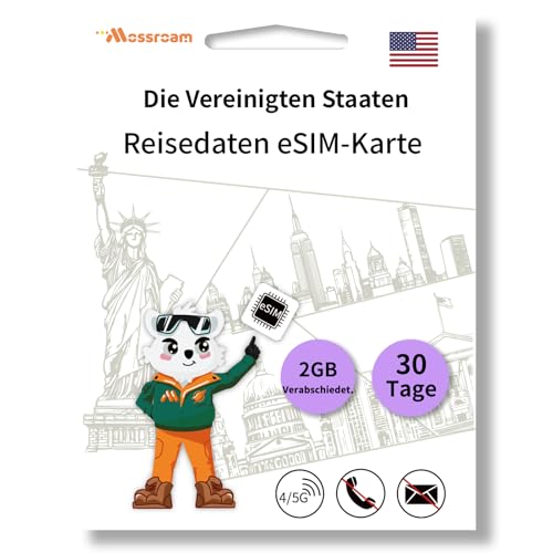USA-Daten-eSIM-Karte: Täglich 2 GB Highspeed-Daten, 30-Tage-Prepaid-Tarif, Hotspot-Unterstützung, QR-Code, kein Vertrag, Keine SIM-Karte, Keine Sprachanrufe, Keine SMS