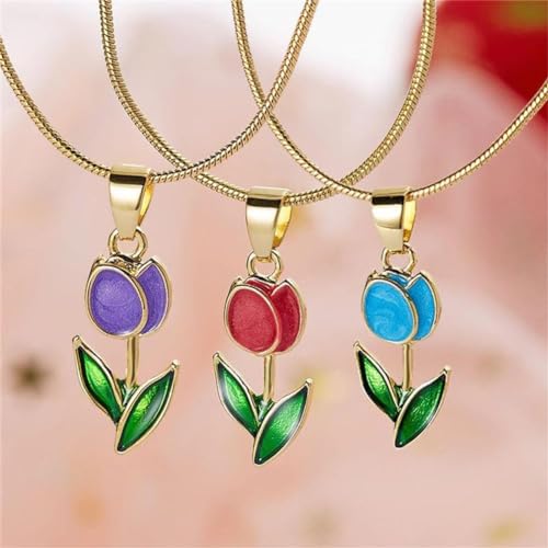 Image of Gold Tulip Necklace Tulip Flower Pendant Necklace Delicate Dainty Tulip Flower Necklace for Women Mother Wife Friendship Jewelry