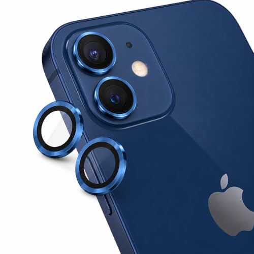 Image of MSESSE Camera Lens Protector Ring for iPhone 12, Blue, Tempered Glass, 9H Hardness, 3 Count