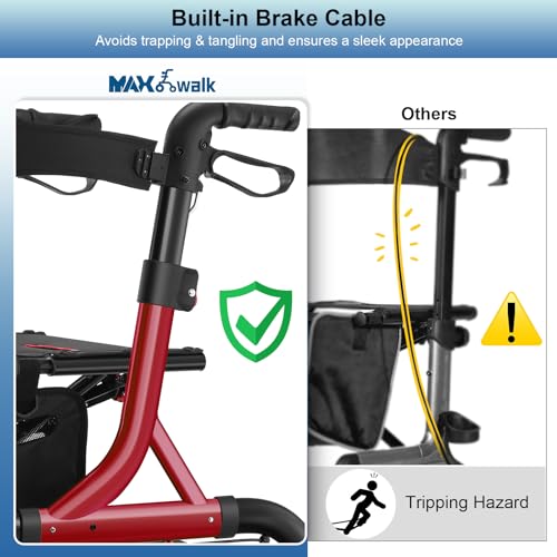 Image of MAXWALK Walkers for Seniors, Foldable Rollator Walker with Seat & Backrest