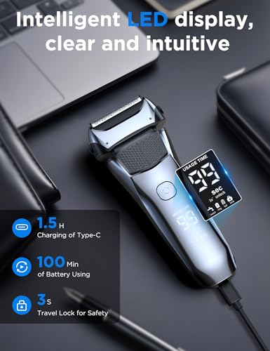 Image of Shavers for Men,Foil Shaver with Floating Blade,100% Waterproof Electric Razor for Men,Precision Beard Trimmer, Rechargeable Electric Shaver 100-Min Cordless,Smart LED,Travel Lock