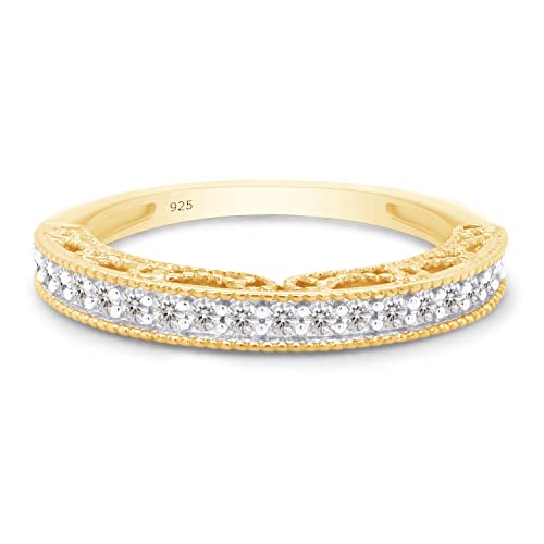 SAVEARTH DIAMONDS 1/5 ct. t.w Round Cut Lab Created Moissanite Diamond Milgrain Half Eternity Stackable Band Ring For Women In 14K Gold Over Sterling Silver (VVS1 Clarity, 0.20 Cttw)2