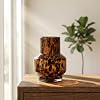 Florero de vidrio ámbar carey, florero floral de dos niveles soplado a mano con estampado de leopardo, decoración retro de mediados de siglo para entrada, dormitorio, regalo vintage para amantes de la decoración del hogar 8
