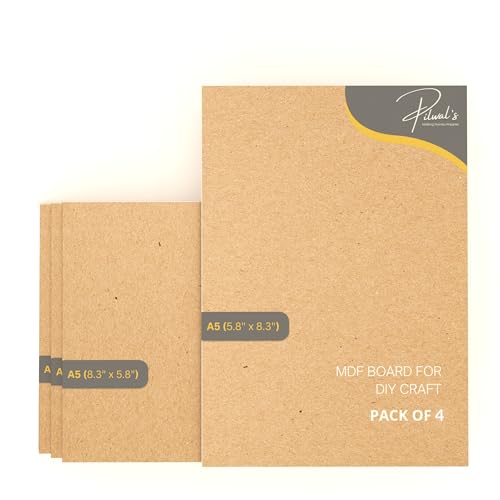 Image of Pilwal's A5 5.8 inchx8 inch inch MDF Sheets - Smooth Unfinished MDF RECTANGLE Sheet - MDF Board Coutouts for Craft DIY Art, lippan Art, Painting, Decoupage, Resin Art, Pyrography, Laser Cutting (A5 - 5.8 inchx8 inch inch, 4 Pieces)