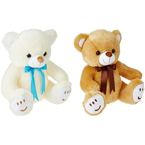 Amazon Brand - Jam & Honey Teddy Bear Soft Toy (33 cm, White, Cream) Brown Teddy 33 cm