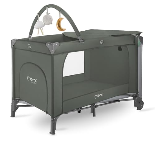 Momi Cuna de Viaje BELOVE Plus 2 en 1, Plegable, 2 Alturas, para bebés hasta 9 kg y niños hasta 15 kg, con colchón, Barra con Juguetes, Cambiador y Bolsa de Transporte