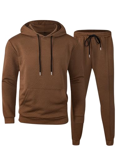 Babioboa Mens 2 Piece Sweatshirt Jacquard Sweatsuit Outfits Hoodi...