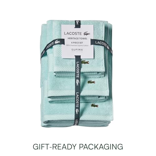 Lacoste Heritage Anti-Microbial Supima Cotton 6-Piece Towel Set, 2 Bath Towels, 2 Hand Towels, 2 Washcloths, Mint – Highly Absorbent & Quick Drying, Bathroom Essential, Machine Washable by Lacoste - Image 4