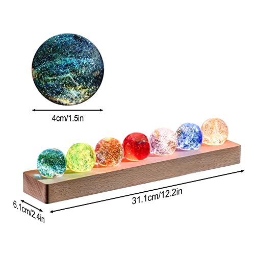 Image of JOJOCY 7 Colors Glass Crystal Ball Light with Wood Base, 4cm /1.5in Glass Balls Colorful LED Lights Base Night Lamp Table Decorative USB Lights Positive Energy Space Meditation Lamp Great Gifts