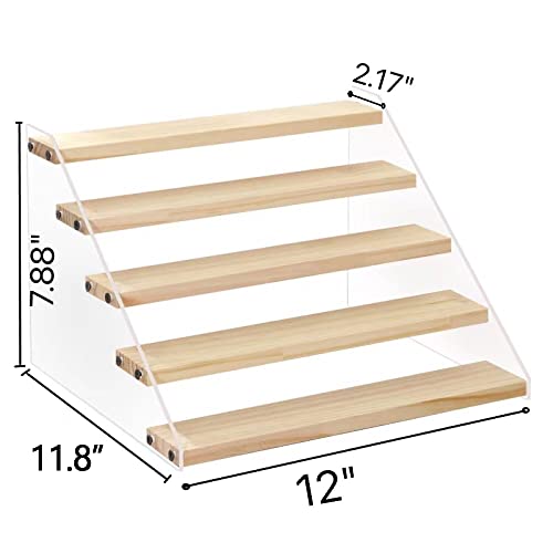 Vaehold Spice Rack Organizer For Cabinet & Countertop - Seasoning Organizer Spice Shelf - Space Saving Wooden Display Risers Shelf Showcase Fixtures Jewelry (5 Tier) #TOP5