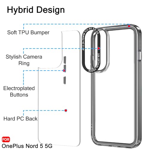 Image of TheGiftKart Hybrid Shockproof Back Cover Case for OnePlus Nord 5 5G | Stylish Camera Border | Electroplated Buttons | Crystal Clear Hard Back Cover Case (TPU & PC, Smoked Bumper)