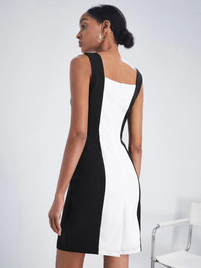Image of Selvia Women's Midi Knitted & Dyed Sleeveless Lycra Square Neck Casual Dress