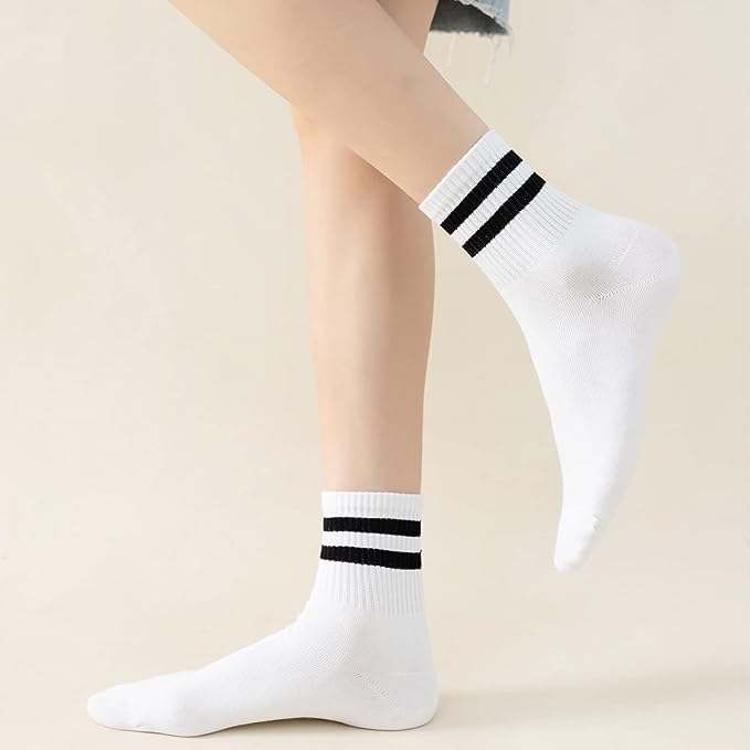 6 Pairs Cotton Fashionable Striped Athletic Socks for Women ,Casual Cute Vintage Crew Socks,All Season Socks for Women - Image 4