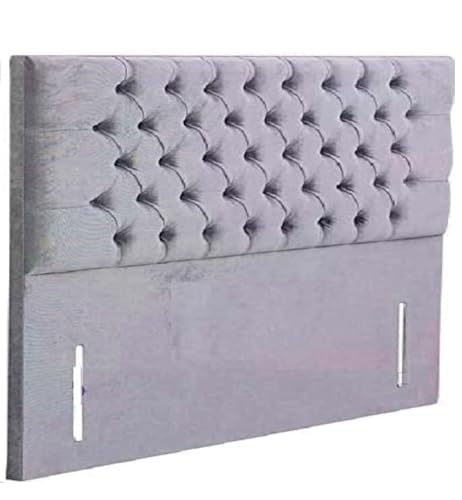 luxisleepltd Colchester Floor Standing Headboard for Divan Beds,Plush Velvet,Buttons,Cream,Grey,Steal,Teal,Single,Double,King (Grey, 4ft6)