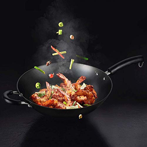 Wok de hierro fundido 32 cm con mango de madera miniatura 2