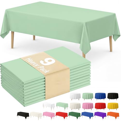Fixwal 9 Pack Disposable Sage Green Plastic Tablecloth 54 x 108 Inch