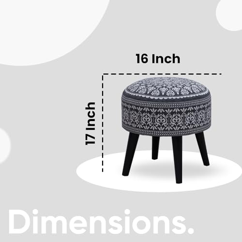 Image of Stool Ottoman Pouffes for Living Room, Kitchen, Home, Office Furniture with Soft Cotton Cushion Mudda Footrest Stool for Chair Sofa Bed Dressing Decor, Mandala Grey (17 Inch Pack of 2)