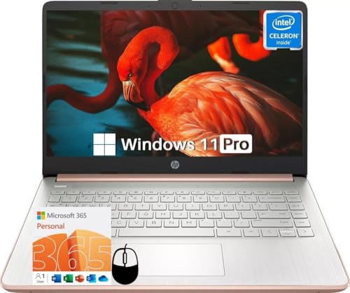 HP 14 Inch Laptop Student Business, with Windows 11 Pro, Intel Dual-Core N4120, 16GB RAM, 384GB Storage(128GB eMMC+256GB MSD), Ultra Light, Webcam, WiFi, 1-Year Office 365, Accessories