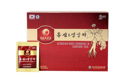 SAMSIDAE - Thé au Ginseng Rouge & Gingembre de Corée, Énergie, digestion & immunité, À infuser chaud ou froid, Racines de 6 ans, Qualité Supérieure,...