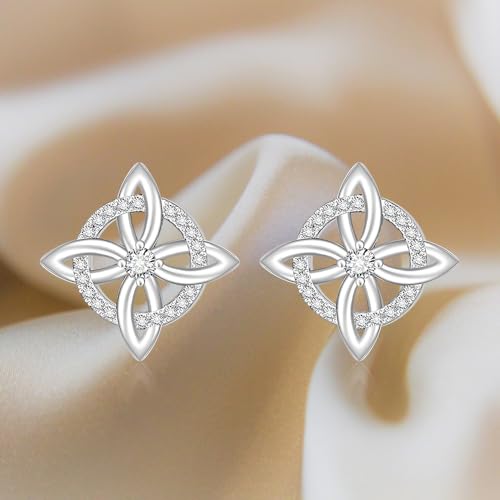 Celtic Knot Infinity Moonstone Stud Earrings for Women S925 Sterling Sliver Triquetra Hypoallergenic Piercing Studs for Sensitive Ears Trendy Dainty Irish Gifts 5