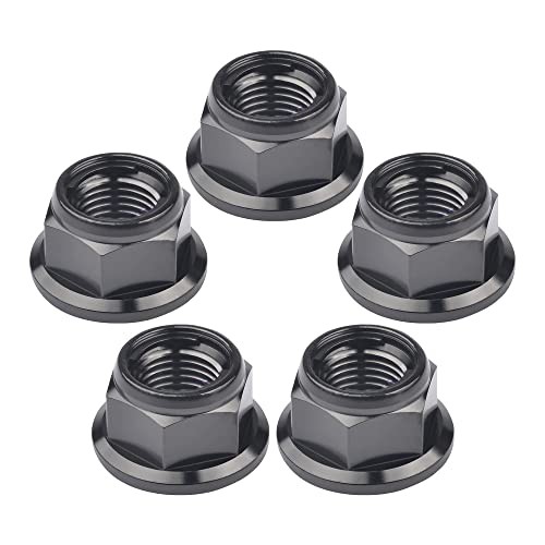 Ruifu 自転車用オートバイ用チタンナットM6 / M8 / M10 / M12 ロックナットフランジ5個 (M12(Pitch 1.25), ブラック)
