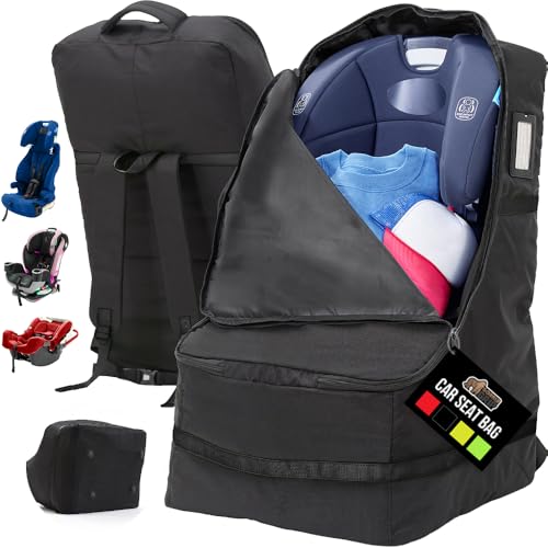 Image of GORILLA GRIP Tear and Water Resistant Padded Car Seat Travel Bag for Airplane and Airport, Universal Fit Baby Carseat Bags, Holds Up to 50lbs, Handle & Shoulder Straps, Air Gate Check Carrier, Black