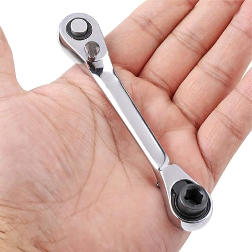 Silber Ratschenschlüssel 1/10.2 cm Mini Doppelkopf 72 Zähne Antrieb Stecknuss und Schraubendreher Bit Ratsche Set Rotator 5 Grad Schnellmontage Steckschlüssel Praktisches Werkzeugzubehör