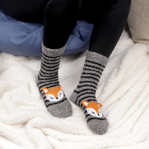 Image of BambooMN Super Soft Warm Cute Women's Animal Non-Slip Fuzzy Fluffy Crew Winter Home Socks