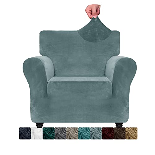 XINEAGE 1 Piece Velvet Chair Slipcovers for Living Room High Stretch Chair Covers with Arms Anti Slip Pets Friendly Couch Sofa Armchair Cover Furniture Protector (1 Seater
