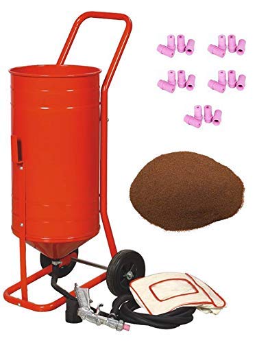 Arenadora móvil sobre ruedas, 90 lb 41 l + 20 boquillas + bolsa 20 kg de arena Garnet...