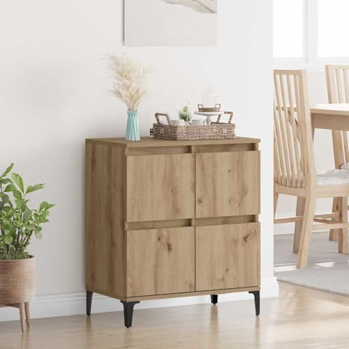 sephironlbb Aparador de madera de roble Artisan, 60 x 35 x 70 cm, patas de hierro, con 4 puertas, espacio de almacenamiento para salón, comedor, pasillo, aspecto rústico