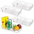 4 PCS Fridge Organizer Bins With Wheels, Roll Out Refrigerator Organizers Storage Refrigerator Drawers With Dividers, Plastic Pantry Storage Trays for Kitchen Organization