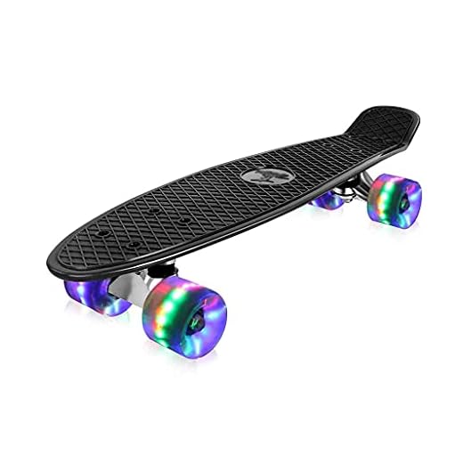 SLM-max Skate för barn, skateboard komplett mini cruiser retro skateboard för barn tonåringar vuxna, LED-upplysta hjul med allt-i-ett skridskoverktyg för nybörjare