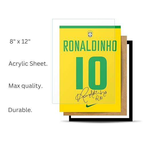 Image of Posternet Ronaldinho Inspired Football Jersey Frame Poster | Brazil No. 10 Yellow Green Sports Wall Art | Premium A4 Framed Poster for Bedroom, Living Room, Office, Gym | Football Fan Gift & Room Decor (8.3 x 11.7 Inch)